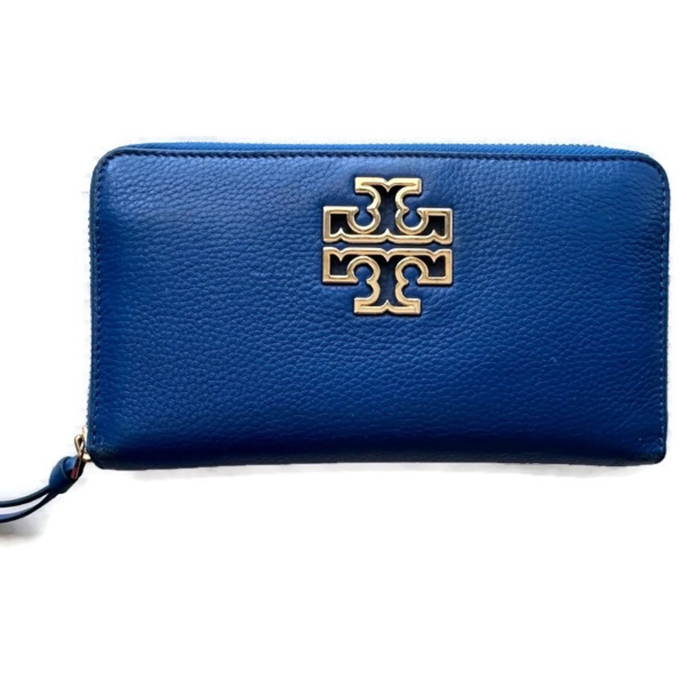 Tory Burch Britten Continental Blue Leather Zip Wallet Clutch